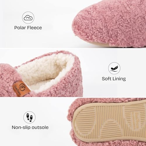EverFoams Women’s Soft Curly Full Slippers Memory Foam Lightweight House Shoes Cozy Loafer with Polar Fleece Lining Pink,9-10 US - Image 4