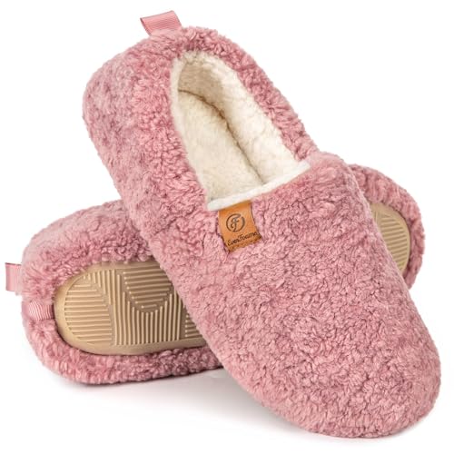 EverFoams Women’s Soft Curly Full Slippers Memory Foam Lightweight House Shoes Cozy Loafer with Polar Fleece Lining Pink,9-10 US - Image 1