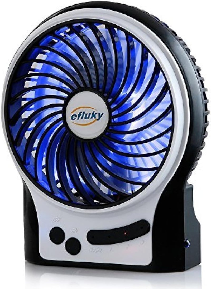 efluky مروحة مكتب صغيرة 4.9 بوصة - 3 سرعات، بطارية قابلة للشحن/مدعومة من USB مع ضوء LED، مروحة محمولة هادئة للمنزل، المكتب، السفر، التخييم (أسود) - Image 4