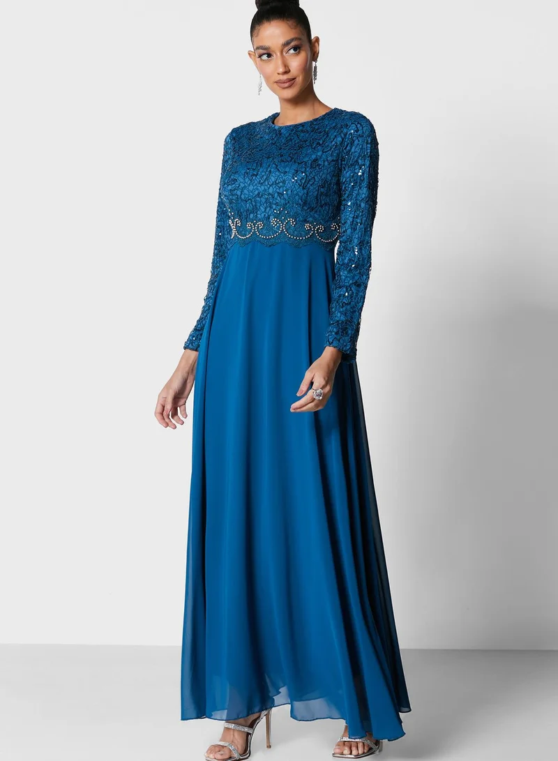 Khizana Embroidered Belt Flare Dress