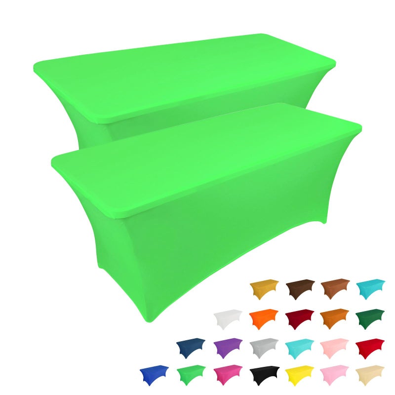 IVAPUPU 2 Pack 6FT Table Cloth for Rectangular Fitted Events Stretch Green Washable Table Cover Spandex Tablecloth Protector for Party Wedding Cocktail Banquet Festival