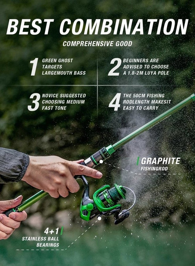 Ghosthorn Fishing Rod and Reel Combo, Graphite Telescoping Fishing Pole Collapsible Travel Compact Rod for Freshwater Saltwater Fishing Gifts for Men Women - Image 2