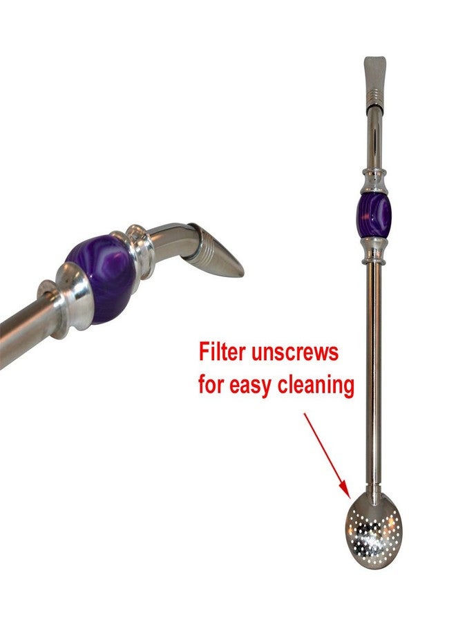 RECHERE Stainless Steel Yerba Mate Tea Bombilla Gourd Drinking Straw Filter Purple az-njg502pl - Image 3