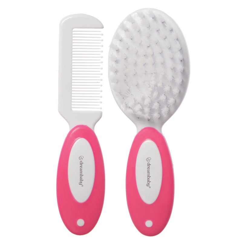Dreambaby Deluxe Super Soft Bristles Brush and Comb Set - with Easy-Grip Toddler Size Handle - Pink - Model L328 - Image 1
