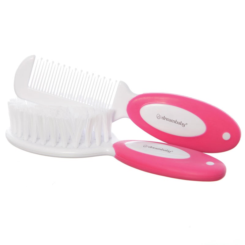 Dreambaby Deluxe Super Soft Bristles Brush and Comb Set - with Easy-Grip Toddler Size Handle - Pink - Model L328 - Image 2