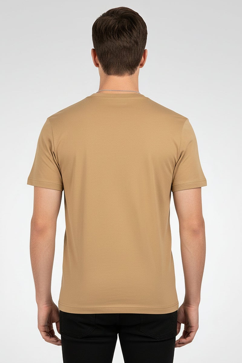 Celio Men Crew Neck Short Sleeve Plain T-Shirt, Tan - Image 4