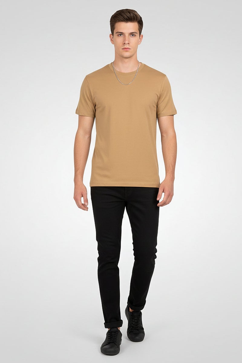 Celio Men Crew Neck Short Sleeve Plain T-Shirt, Tan - Image 2