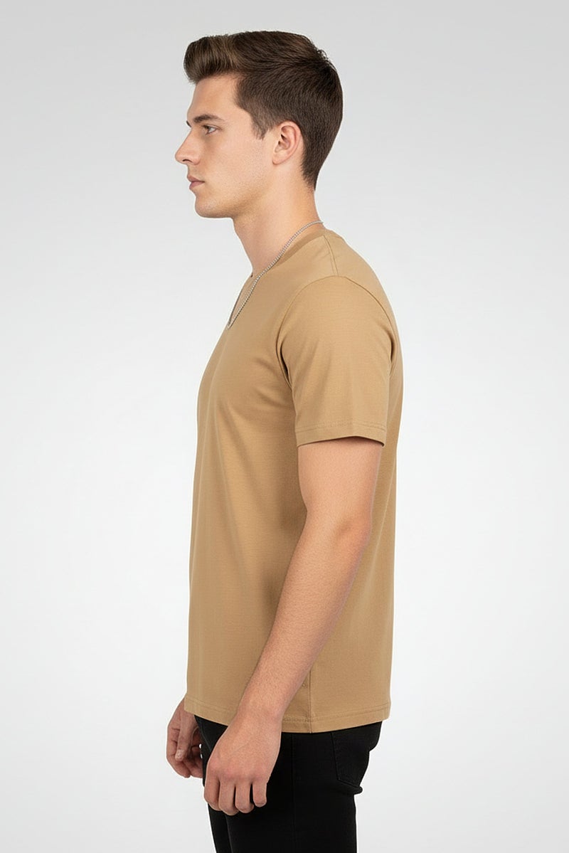 Celio Men Crew Neck Short Sleeve Plain T-Shirt, Tan - Image 3