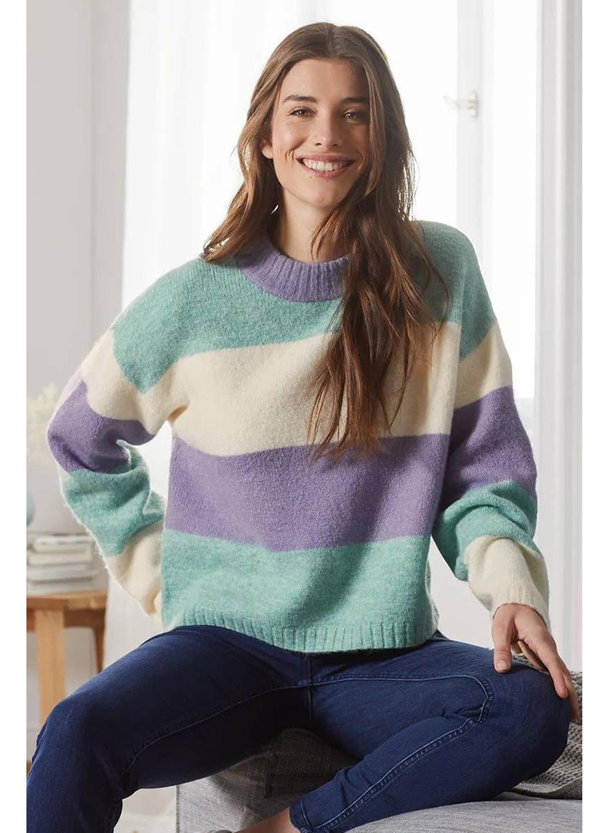 Tchibo Women Crew Neck Stripe Sweater, Purple Combo  - Image 1