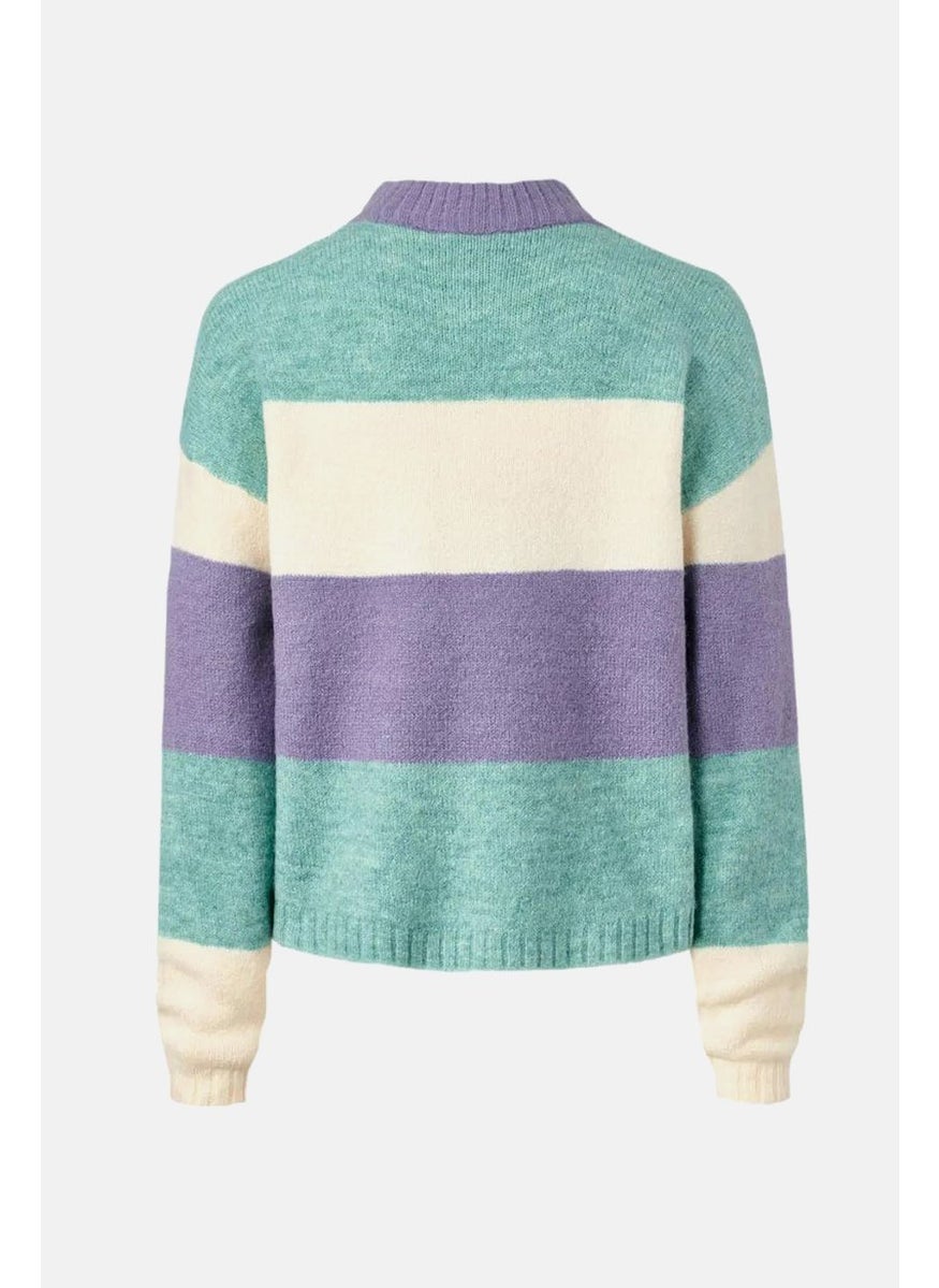 Tchibo Women Crew Neck Stripe Sweater, Purple Combo  - Image 3
