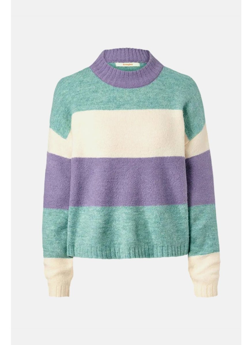 Tchibo Women Crew Neck Stripe Sweater, Purple Combo  - Image 2