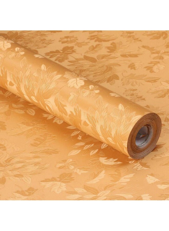 wolpin - wolpin Wall Sticker Wallpaper Embossed Decal Floral Home Decoration (45 X 600 Cm), Living Room, Bedroom, Textured, Diy Self Adhesive, Gold, 600 MM - Image 1