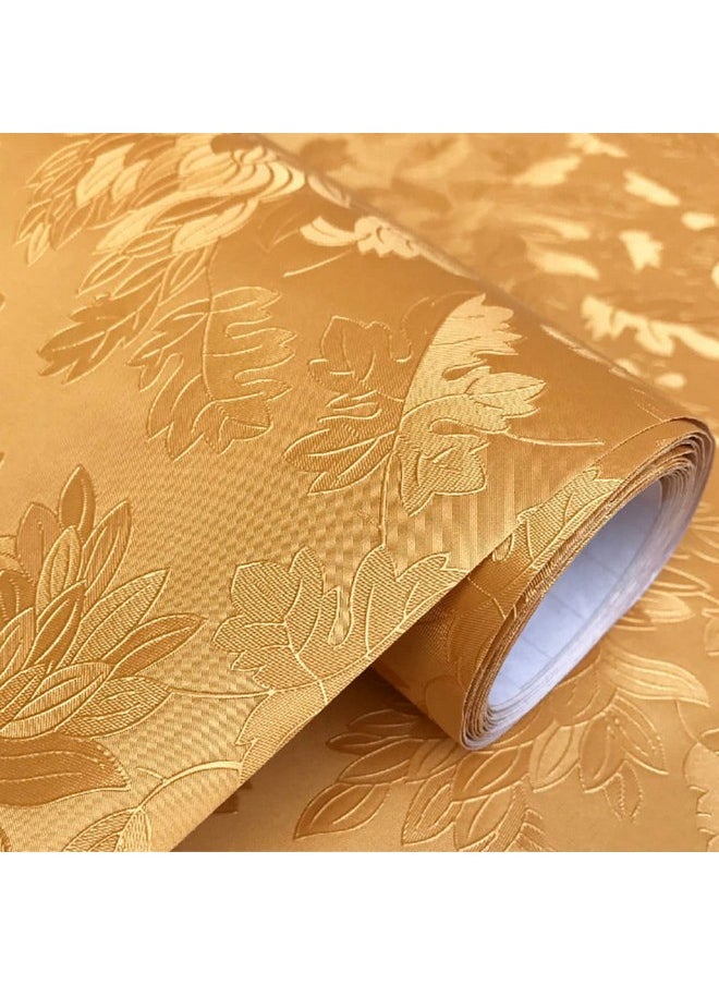wolpin - wolpin Wall Sticker Wallpaper Embossed Decal Floral Home Decoration (45 X 600 Cm), Living Room, Bedroom, Textured, Diy Self Adhesive, Gold, 600 MM - Image 1