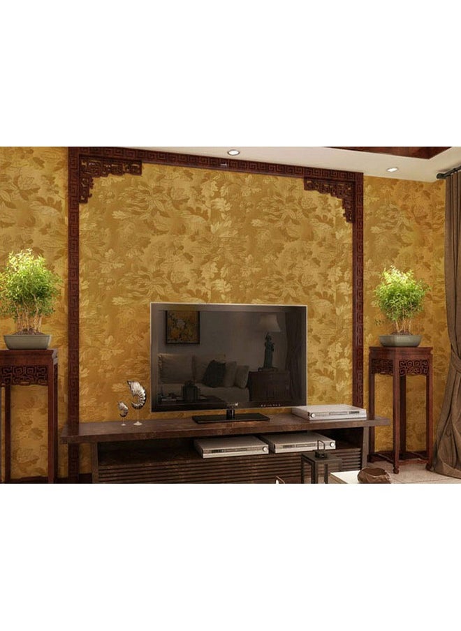 wolpin - wolpin Wall Sticker Wallpaper Embossed Decal Floral Home Decoration (45 X 600 Cm), Living Room, Bedroom, Textured, Diy Self Adhesive, Gold, 600 MM - Image 1