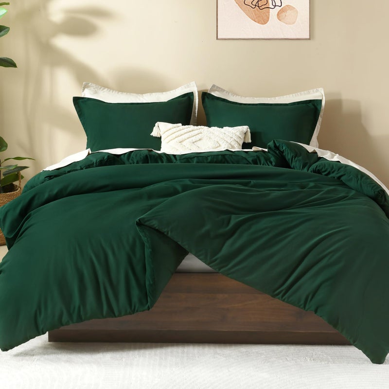 Litanika Litanika Dark Emerald Green Queen Comforter Set  3 Pieces Solid Forest Bedding Set  All Season Fluffy Bed Set (90x90In Comforter & 2 Pillowcases)  - Image 3