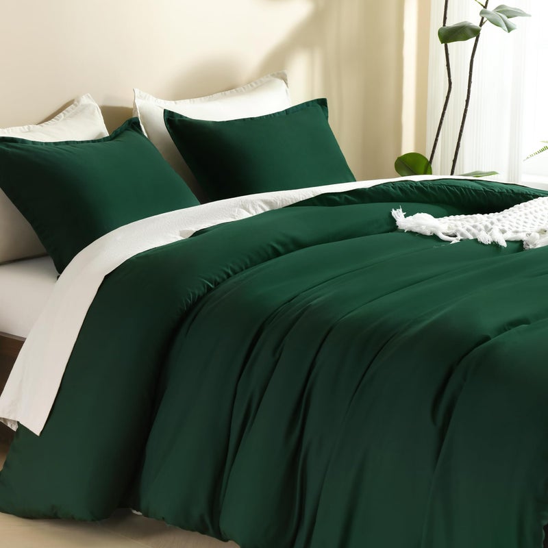 Litanika Litanika Dark Emerald Green Queen Comforter Set  3 Pieces Solid Forest Bedding Set  All Season Fluffy Bed Set (90x90In Comforter & 2 Pillowcases)  - Image 5