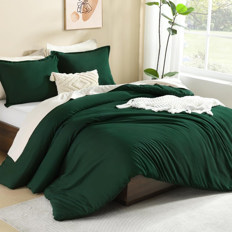 Litanika Litanika Dark Emerald Green Queen Comforter Set  3 Pieces Solid Forest Bedding Set  All Season Fluffy Bed Set (90x90In Comforter & 2 Pillowcases)  - Image 4