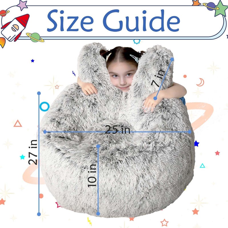 Aodenge Fluffy Bean Bag Chair for Kids, with Plush Faux Fur Cover, 2.5FT Memory Foam Bean Bag Chairs for Teens & Kids, Ultra Soft Sofa for Living Room/Bedroom/Dorm,Grey - Image 3