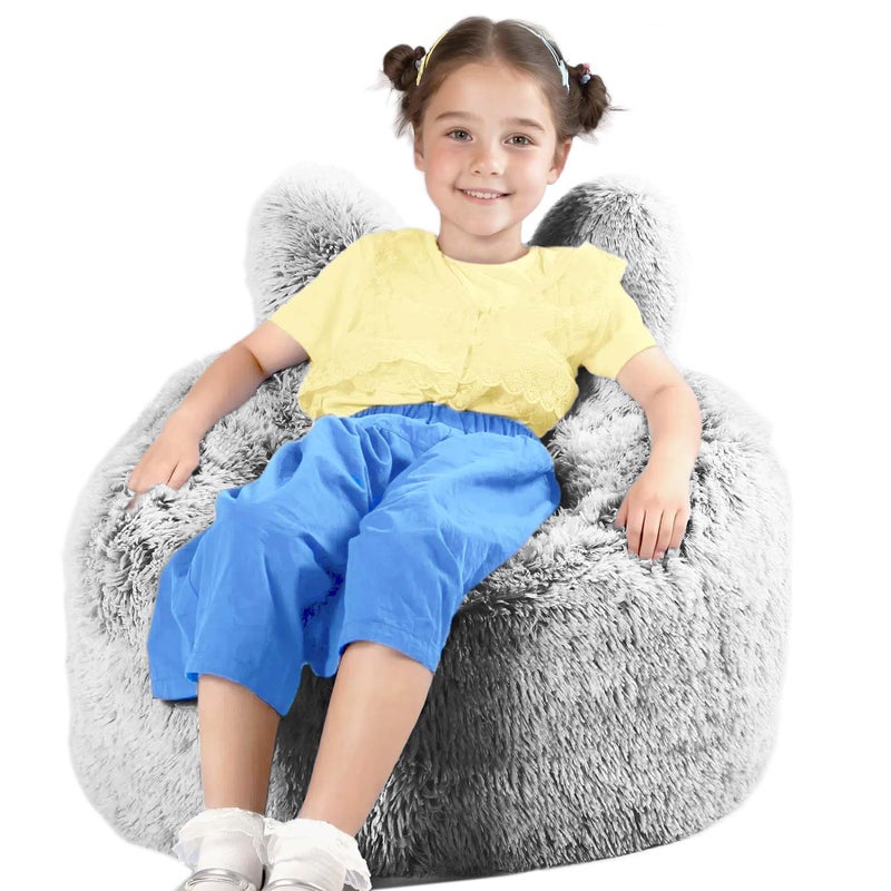 Aodenge Fluffy Bean Bag Chair for Kids, with Plush Faux Fur Cover, 2.5FT Memory Foam Bean Bag Chairs for Teens & Kids, Ultra Soft Sofa for Living Room/Bedroom/Dorm,Grey - Image 2