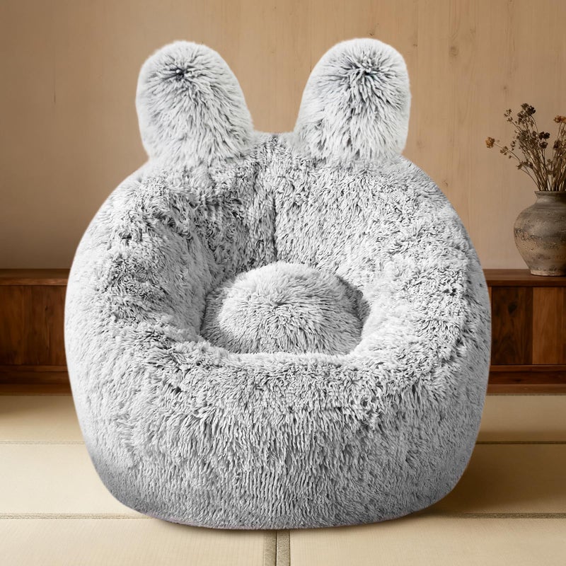 Aodenge Fluffy Bean Bag Chair for Kids, with Plush Faux Fur Cover, 2.5FT Memory Foam Bean Bag Chairs for Teens & Kids, Ultra Soft Sofa for Living Room/Bedroom/Dorm,Grey - Image 1