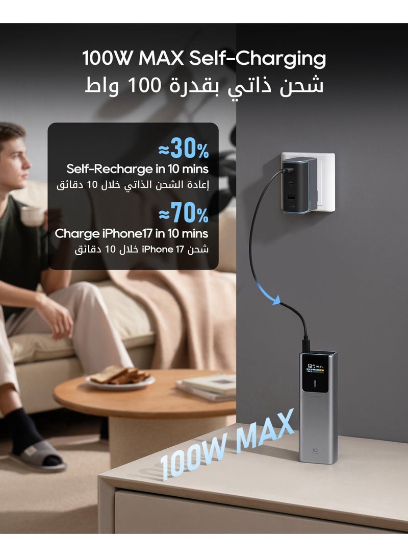 CUKTECH 10Plus Power Bank, 15000mAh Portable Charger 90W MAX External Battery Fast Charging Pack With TFT Color Display For Laptops, MacBook Air, iPhone, Samsung & iPad - Grey - Image 4