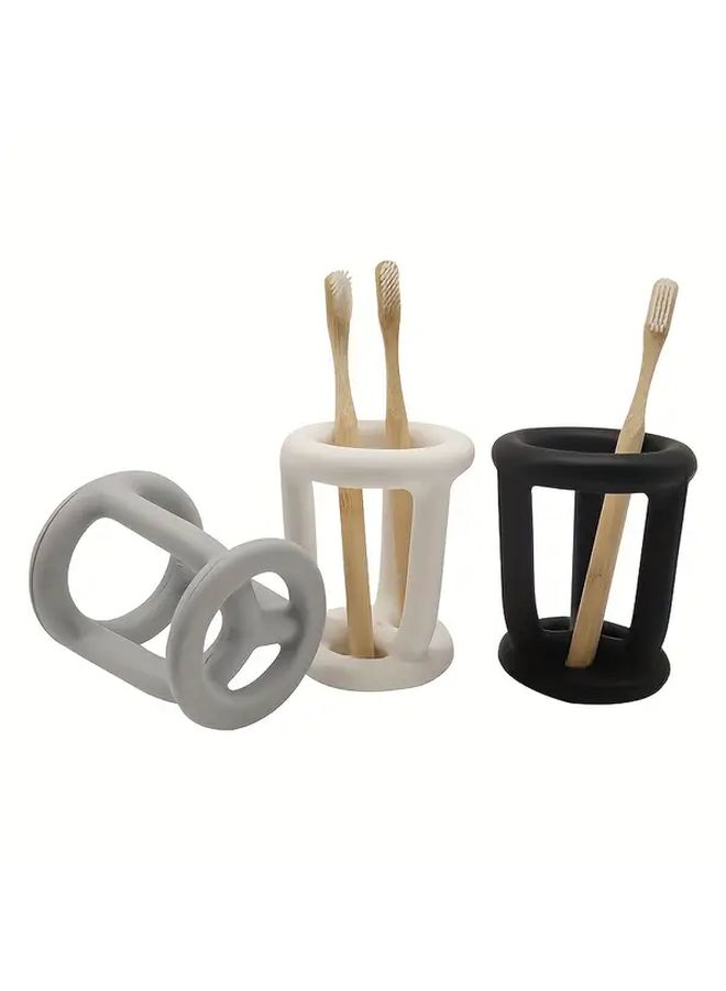 White Multifunctional Toothbrush Holder Stand For Toothpaste Dental And Makeup Brushes - Image 2