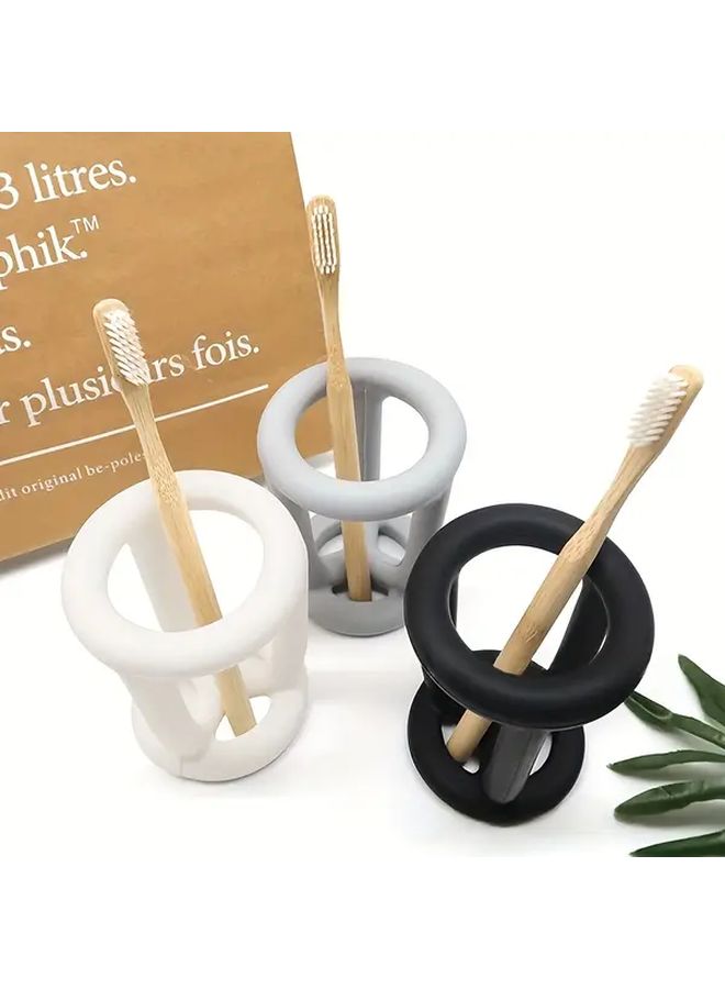White Multifunctional Toothbrush Holder Stand For Toothpaste Dental And Makeup Brushes - Image 1