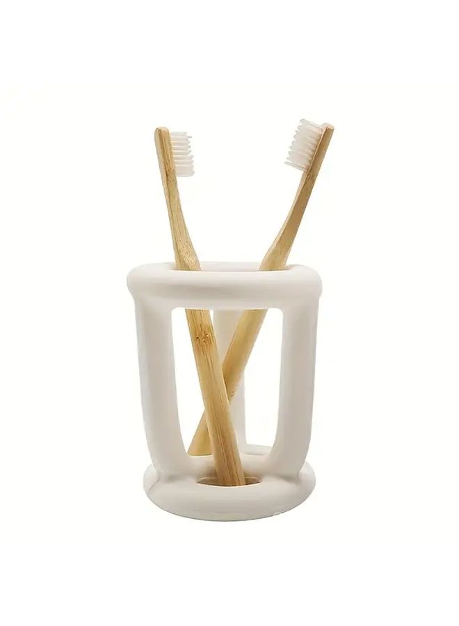White Multifunctional Toothbrush Holder Stand For Toothpaste Dental And Makeup Brushes - Image 4