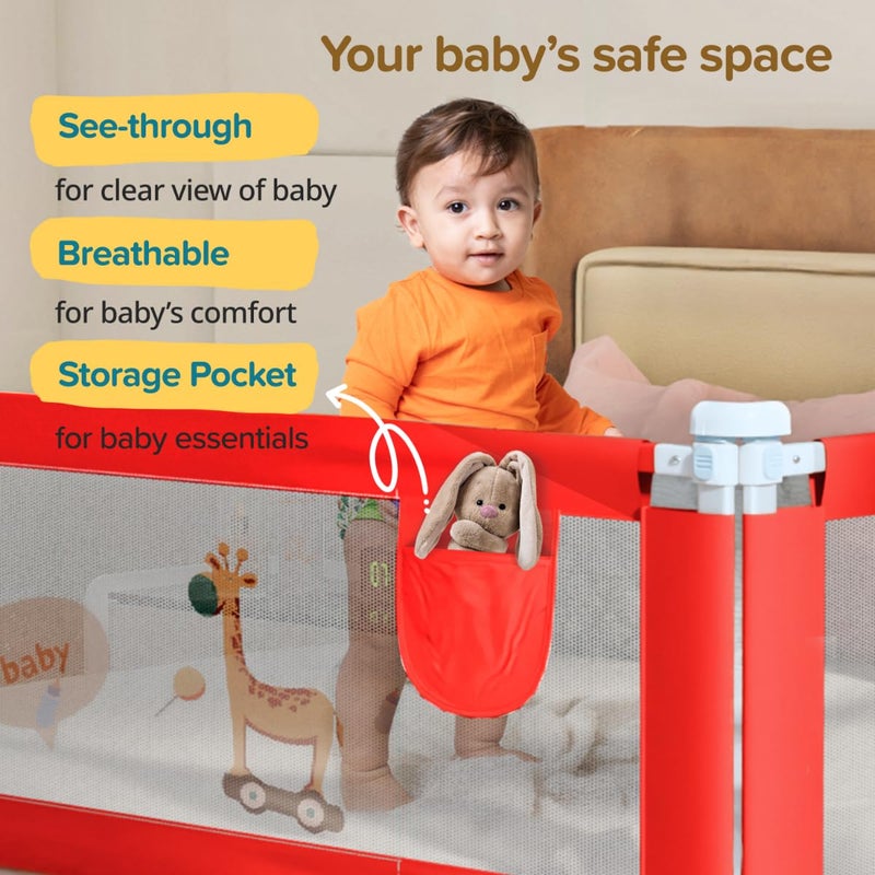 Luvlap Comfy Baby Bed Rail Guard (6 ft x 2.3 ft), 180cmx72cm, Bed Rails for Baby & Toddler Safety, Portable, Adjustable Height, Single Side Bed Rail, Pack of 1, Printed Red - Image 2