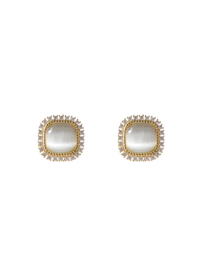 【Cymanth's Poem】Square Cat's Eye Studs with Diamond Accents | Daily Vintage Elegance - Image 5