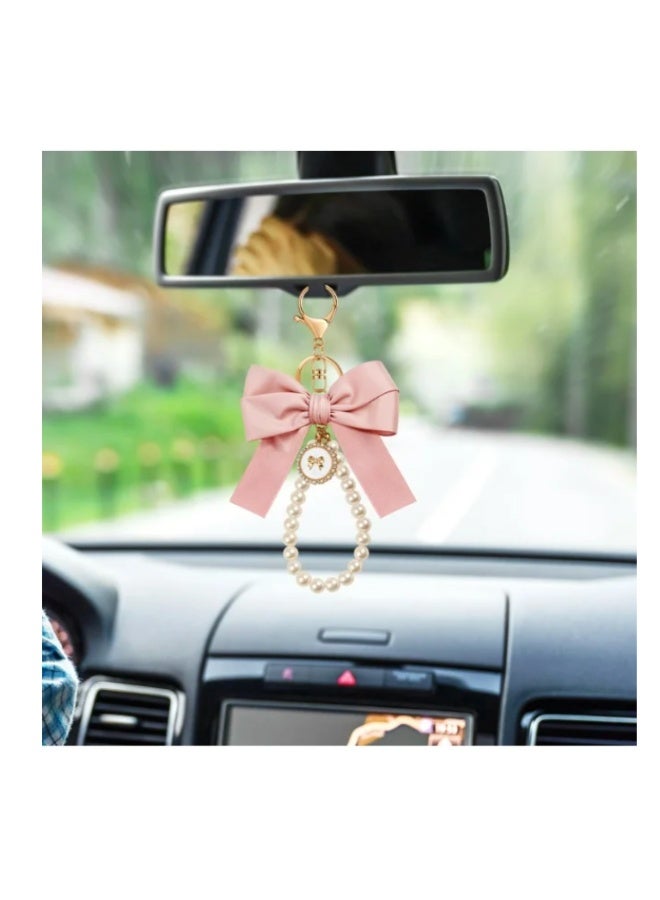 2Pcs Pink Bow Keychain for Women, Pearl Wristlet Keyring, Car Keys Handbag Purse Pendant, Cute Bag Charm Accessory, Elegant Key Holder for Purse, Handbag, Backpack, Ideal Gift for Girls (Light Pink) - Image 5