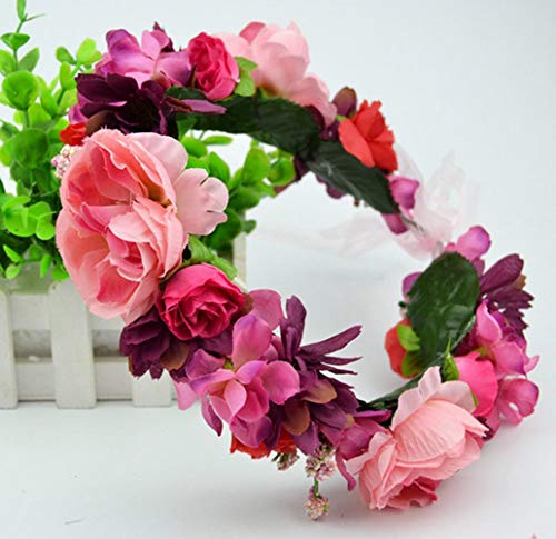 Vivivalue Boho Flower Crown Girl Flower Headband Hair Wreath Floral Headpiece Halo with Ribbon Wedding Party Festival Photos - Image 3