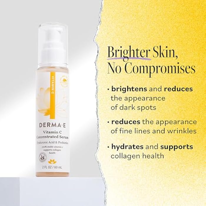 derma-e DERMA E Vitamin C Concentrated Serum, 2 Oz, with Hyaluronic Acid, Vitamin E & Aloe, All Natural, Antioxidant-Rich Concentrated Formula, Hydrating & Brightening Vitamin C Face Serum - Image 2