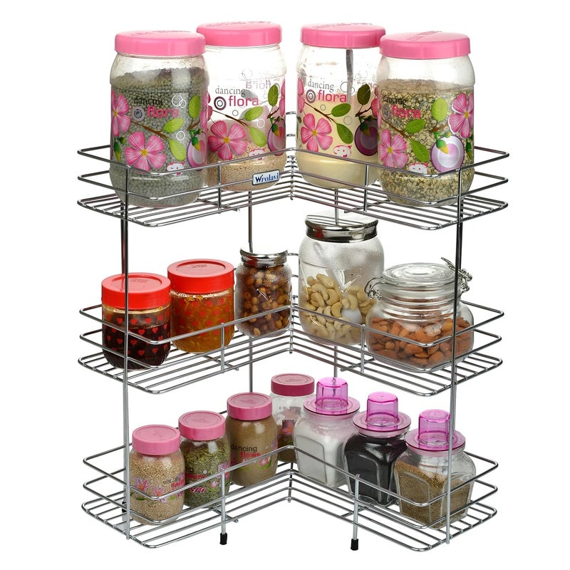 ZINBELL Wrolavi Stainless Steel Storage Rack 3 Shelf L Corner - Image 2