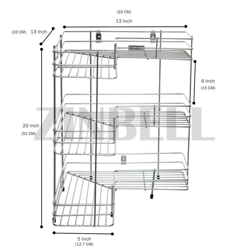 ZINBELL Wrolavi Stainless Steel Storage Rack 3 Shelf L Corner - Image 5