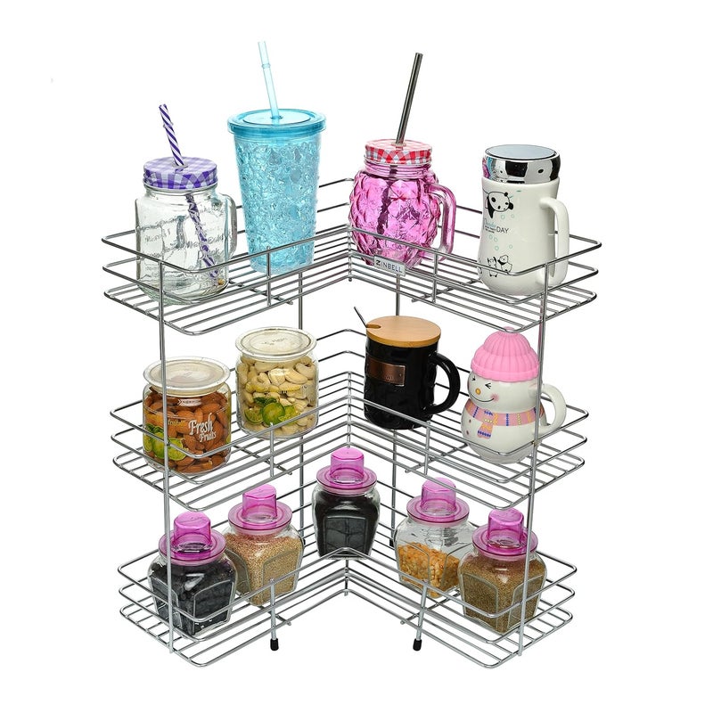 ZINBELL Wrolavi Stainless Steel Storage Rack 3 Shelf L Corner - Image 1