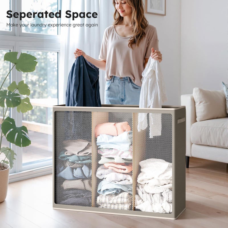 SOLEDI 180L 3-Section Laundry Hamper with Lid, Extra Large Dirty Clothes Basket with Sturdy Handles for Laundry Room & Bedroom - Durable Organizer for Sorting Laundry - Image 4