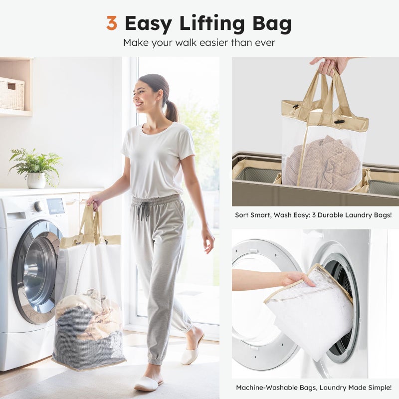 SOLEDI 180L 3-Section Laundry Hamper with Lid, Extra Large Dirty Clothes Basket with Sturdy Handles for Laundry Room & Bedroom - Durable Organizer for Sorting Laundry - Image 3