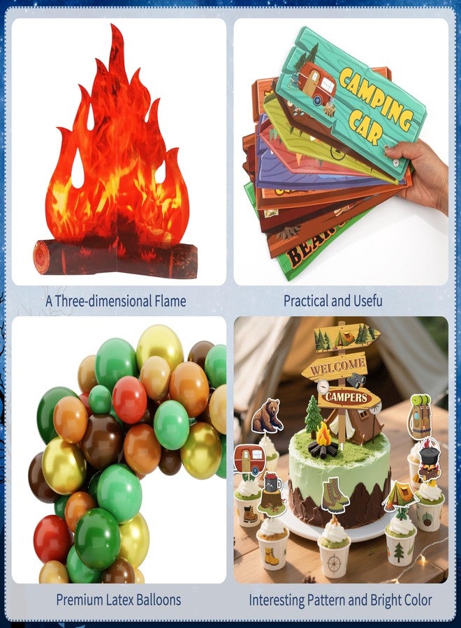 THAWAY 105 PCS Camping Birthday Party Decorations Kit with 3D Campfire & Forest Backdrop - Reusable Camp Theme Decor for Baby Showers, Outdoor Adventures & Celebrations - Image 4