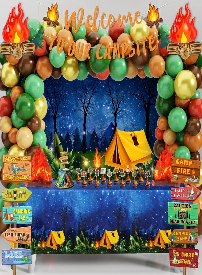 THAWAY 105 PCS Camping Birthday Party Decorations Kit with 3D Campfire & Forest Backdrop - Reusable Camp Theme Decor for Baby Showers, Outdoor Adventures & Celebrations - Image 1
