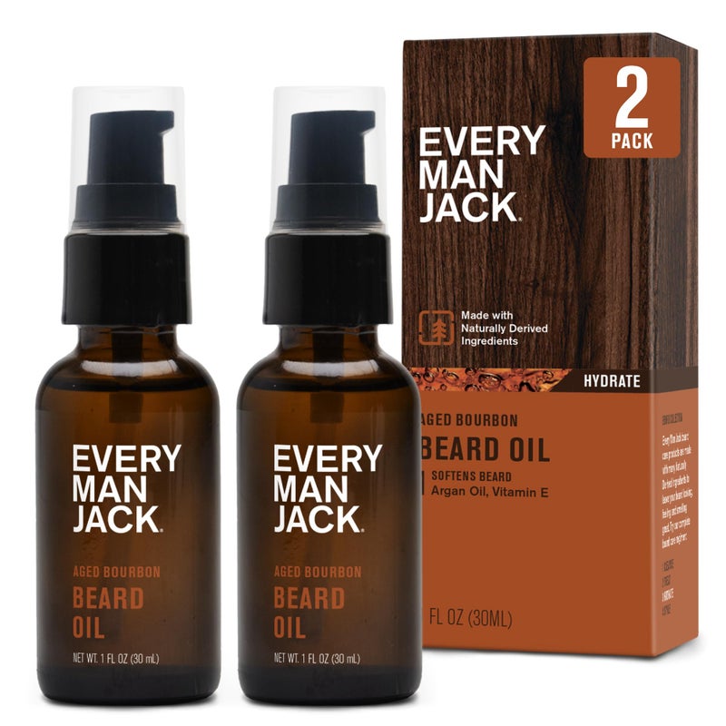 Every Man Jack Mens Beard Oil  Subtle Aged Bourbon Fragrance  Deeply Moisturizes and Softens Your Beard and Adds a Natural Shine  Naturally Derived with Shea Butter 1 fl oz 2 Pack