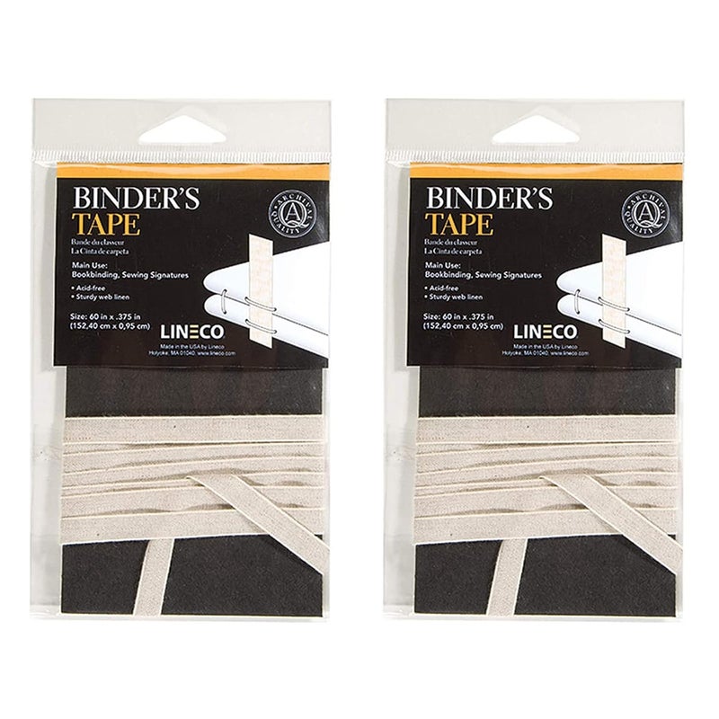 Lineco Acid-Free Linen Binding Tape, Binder's Tape Ideal for Bookbinding, Sewing Signatures, 60in x 3/8 in, Neutral Color, Pack of 2. - Image 1