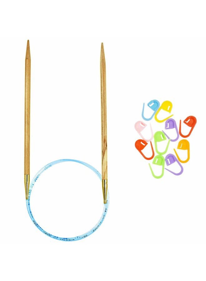 addi Knitting Needles Circular Olive Wood Blue Cord 24 inch (60cm) US 11 (8.0mm) Bundle with 10 Artsiga Crafts Stitch Markers - Image 1