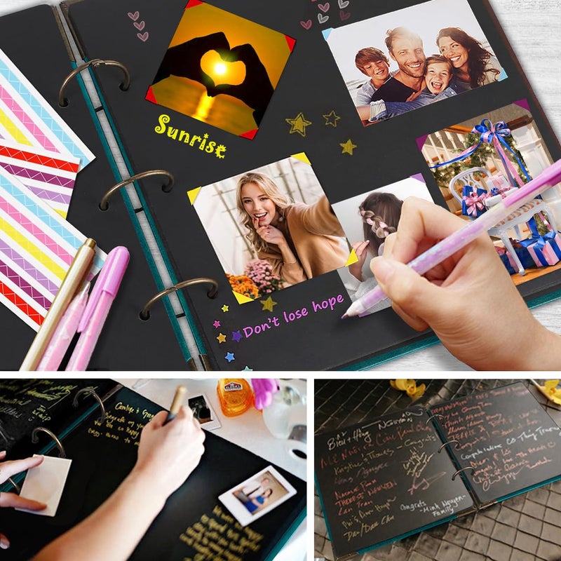 ADVcer Photo Album DIY Scrapbook, 10x10 inch 50 Pages Vintage Leather Cover Three-Ring Binder Love Picture Booth Albums with 408pcs Self Adhesive Photos Corners for Memory Keep, Heart (Jasper Green) - Image 5