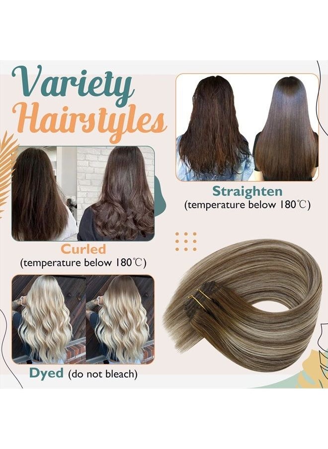 Ve Sunny Sunny Clip on Hair Extensions Brown Balayage Invisible Clip in Hair Extensions Real Human Hair Ombre Meidum Brown to Platinum Blonde Clip in Human Hair Extensions Sturdy and Secure 7pcs/120g 18inch  - Image 5