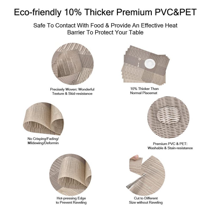 GIVERARE Placemats Set of 4, Heat-Resistant Woven Vinyl Placemat, Non-Slip Washable PVC Table Mat, Easy to Clean Premium Plastic Mats for Dining, Kitchen Table (Khaki) - Image 3