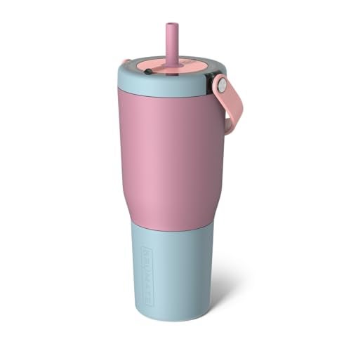BrÃ¼Mate BrMate Resa 35oz 100 Leakproof Travel Tumbler with Handle Straw Flexible SoftSip Straw Silicone Sleeve for Durability Stainless Steel Cup Holder Travel Friendly Water Bottle Eclipse - Image 1