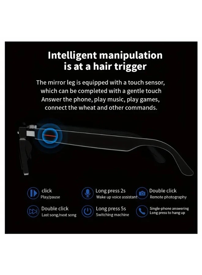 general Smart Glasses; Blue Light Filtering & Polarized glass Lenses - Low Latency Audio - Built-in Mic & Speakers - Touch & AI Voice Assistant Compatible - 5hrs Battery - Rectangle/Large - Image 4