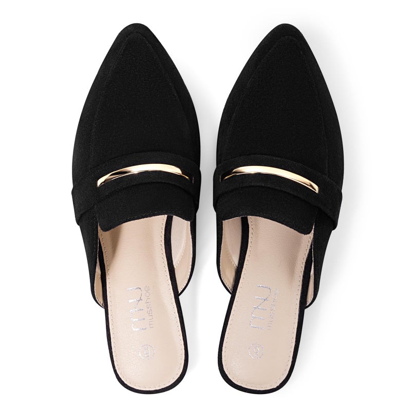 MUSSHOE Comfortable Work Women's Mules - Casual Slip on Black Suede Backless Loafers-Office Business Teacher Dressy Flats 2025 for Professionalâ€‹ Women - Black Suede 9 - Image 1