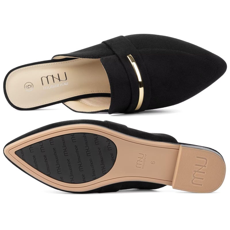 MUSSHOE Comfortable Work Women's Mules - Casual Slip on Black Suede Backless Loafers-Office Business Teacher Dressy Flats 2025 for Professionalâ€‹ Women - Black Suede 9 - Image 4
